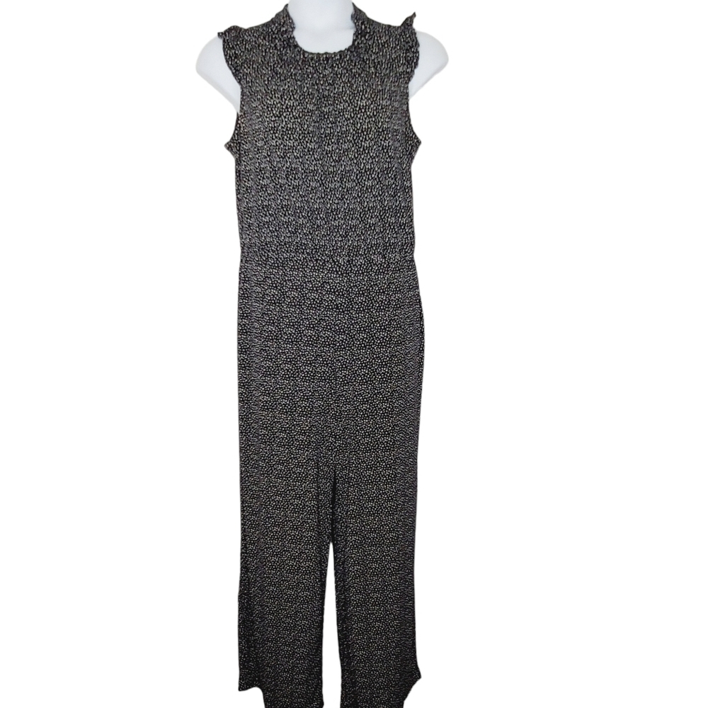 Adrianna Papell Wide Leg Jumpsuit Size L Stretch‎ Black and White Print Spring